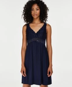 Slipdress Modal Lace - Blauw