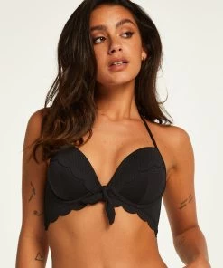 Voorgevormde Push-up Beugel Bikinitop Scallop Cup A - E - Zwart