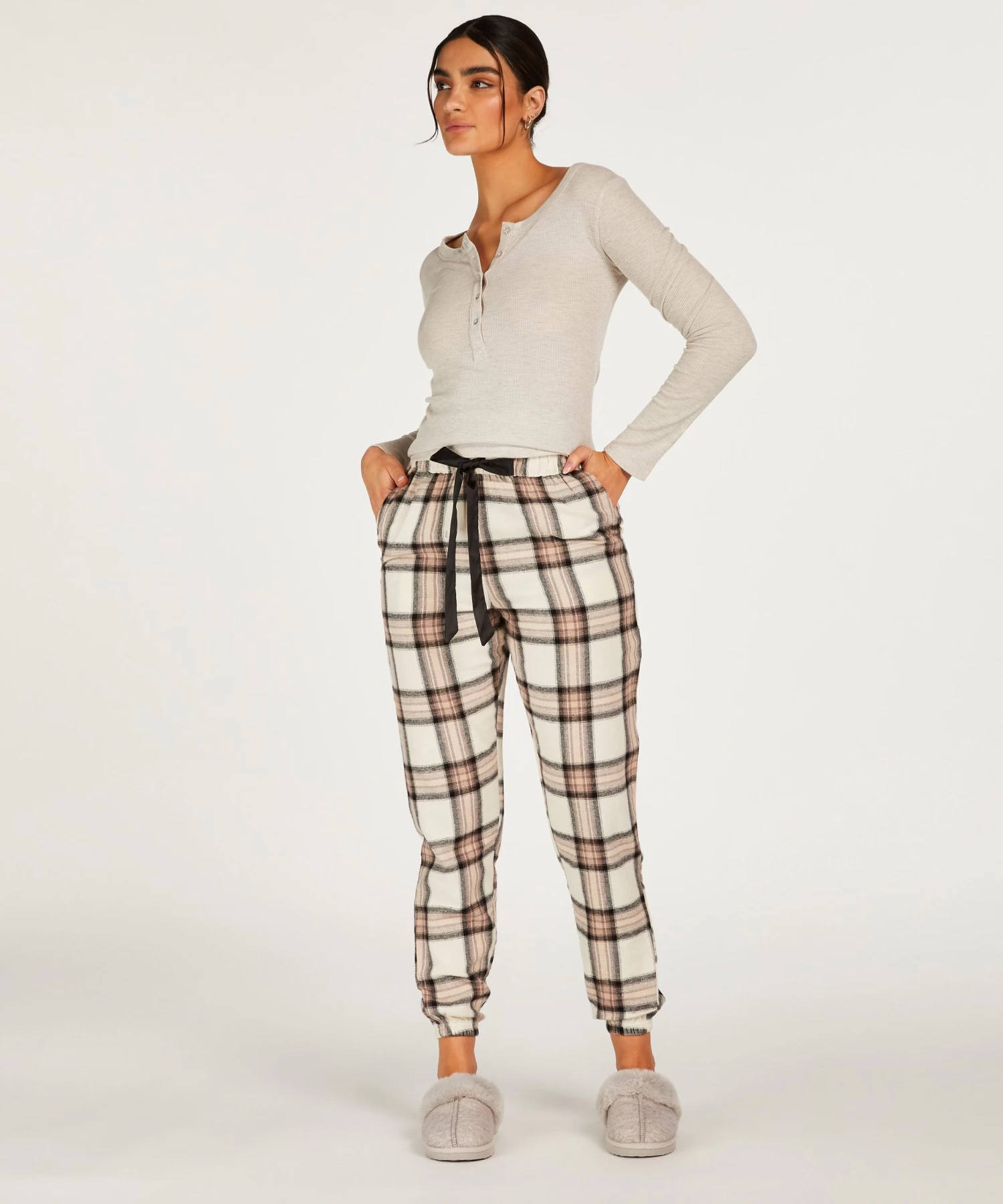 Petite Pyjamabroek Twill Check - Beige 3 Petite Pyjamabroek Twill Check - Beige