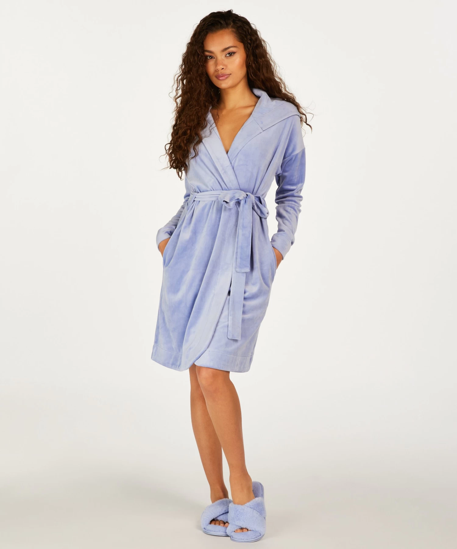 Korte Badjas Velours - Blauw 3 Korte Badjas Velours - Blauw