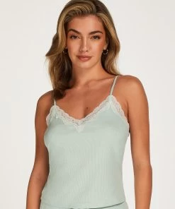 Cami Top Rib Lace - Groen