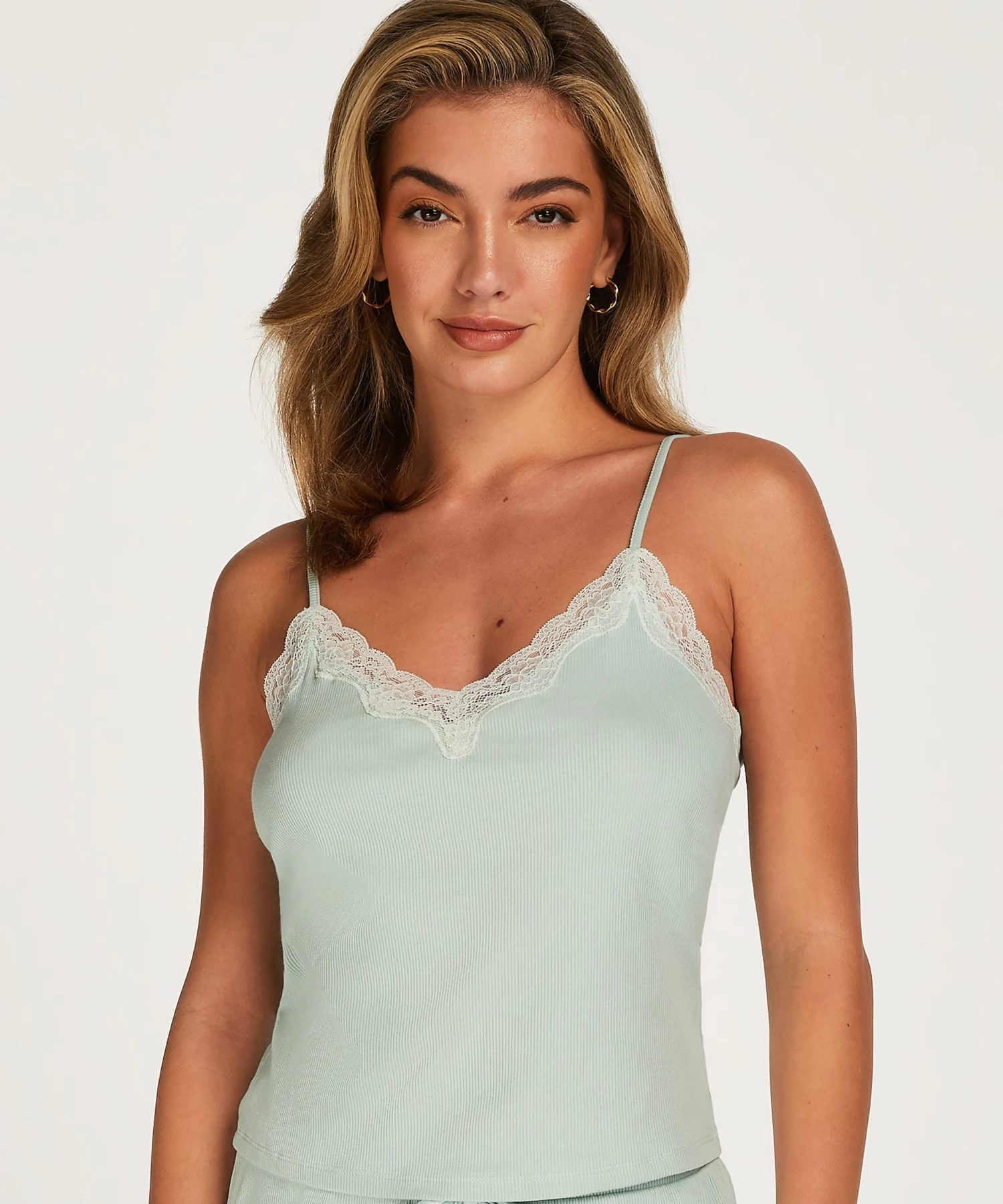 Cami Top Rib Lace - Groen 3 Cami Top Rib Lace - Groen