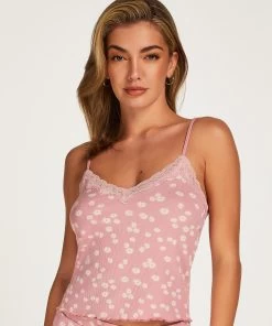 Cami Top Rib Lace - Roze
